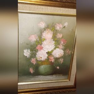 Robert Cox Original Oil Painting of Pastel Pink Floral Arrangement
